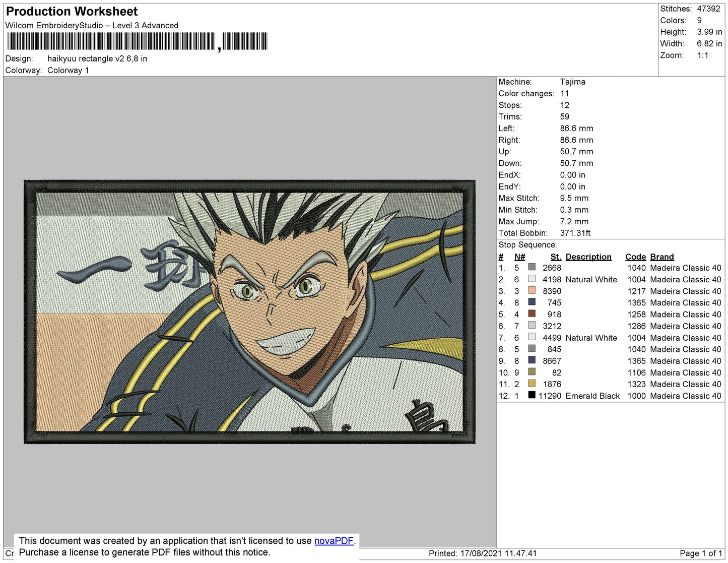 Haikyuu Rectangle V2 Embroidery File 4 size