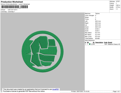 Hulk Icon Embroidery File 4 size