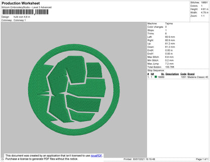 Hulk Icon Embroidery File 4 size