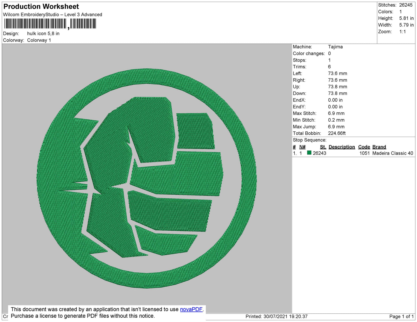 Hulk Icon Embroidery File 4 size