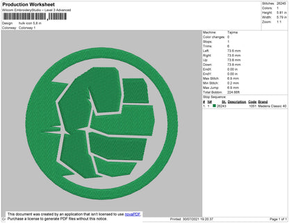 Hulk Icon Embroidery File 4 size
