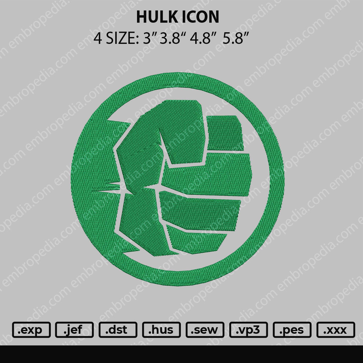 Hulk Icon Embroidery File 4 size