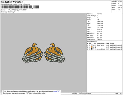 Halloween Pumpkins Embroidery File 5 size