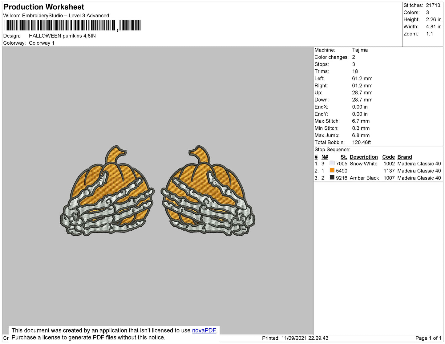 Halloween Pumpkins Embroidery File 5 size