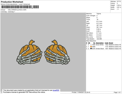 Halloween Pumpkins Embroidery File 5 size