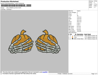 Halloween Pumpkins Embroidery File 5 size