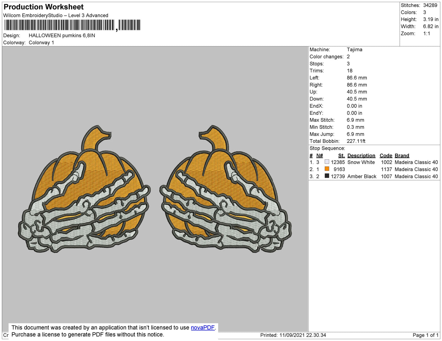 Halloween Pumpkins Embroidery File 5 size
