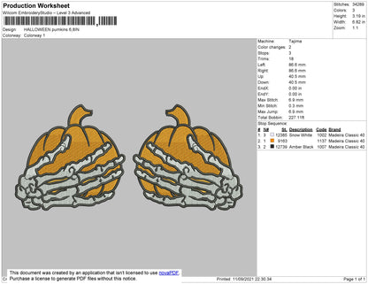 Halloween Pumpkins Embroidery File 5 size