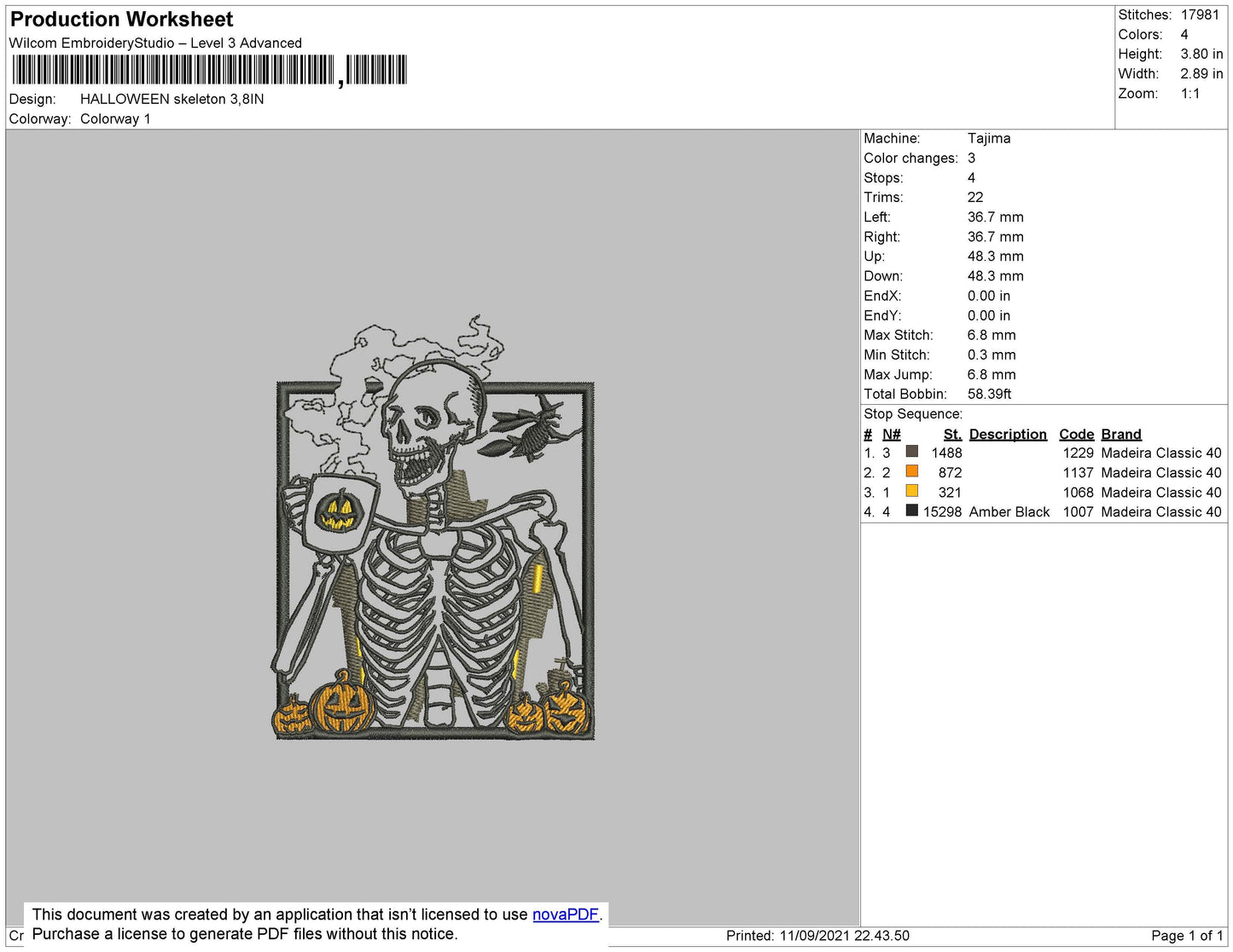 Halloween Skeleton Embroidery File 7 size