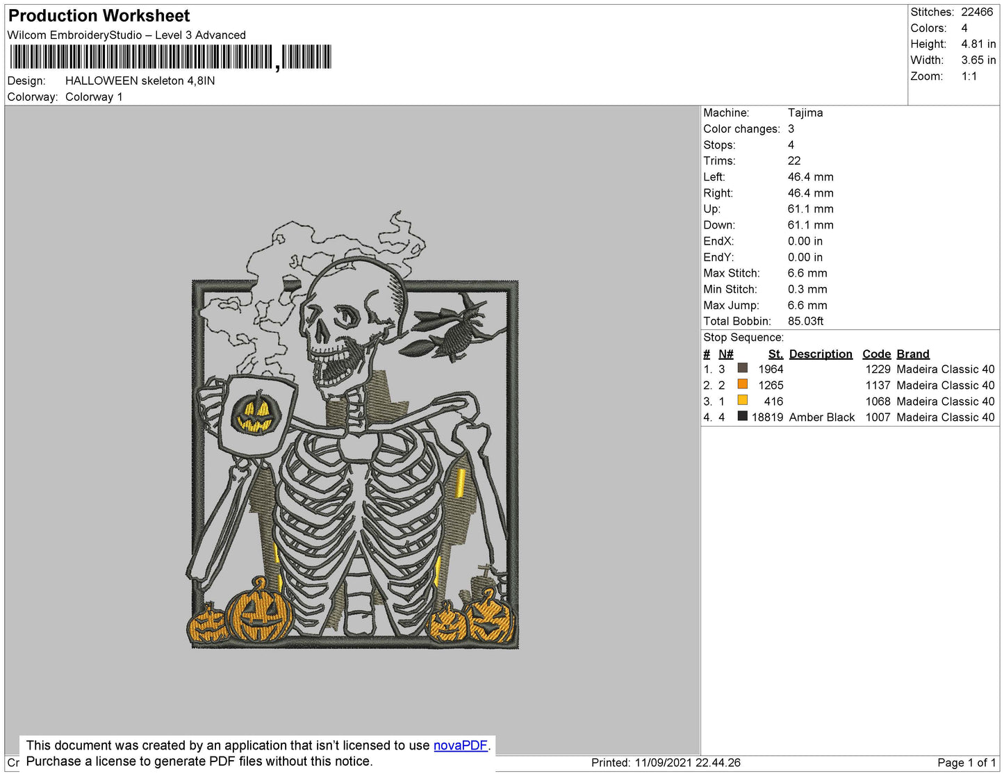Halloween Skeleton Embroidery File 7 size