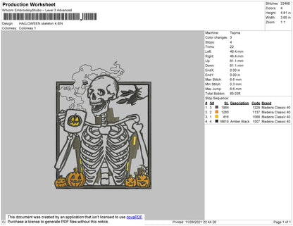 Halloween Skeleton Embroidery File 7 size