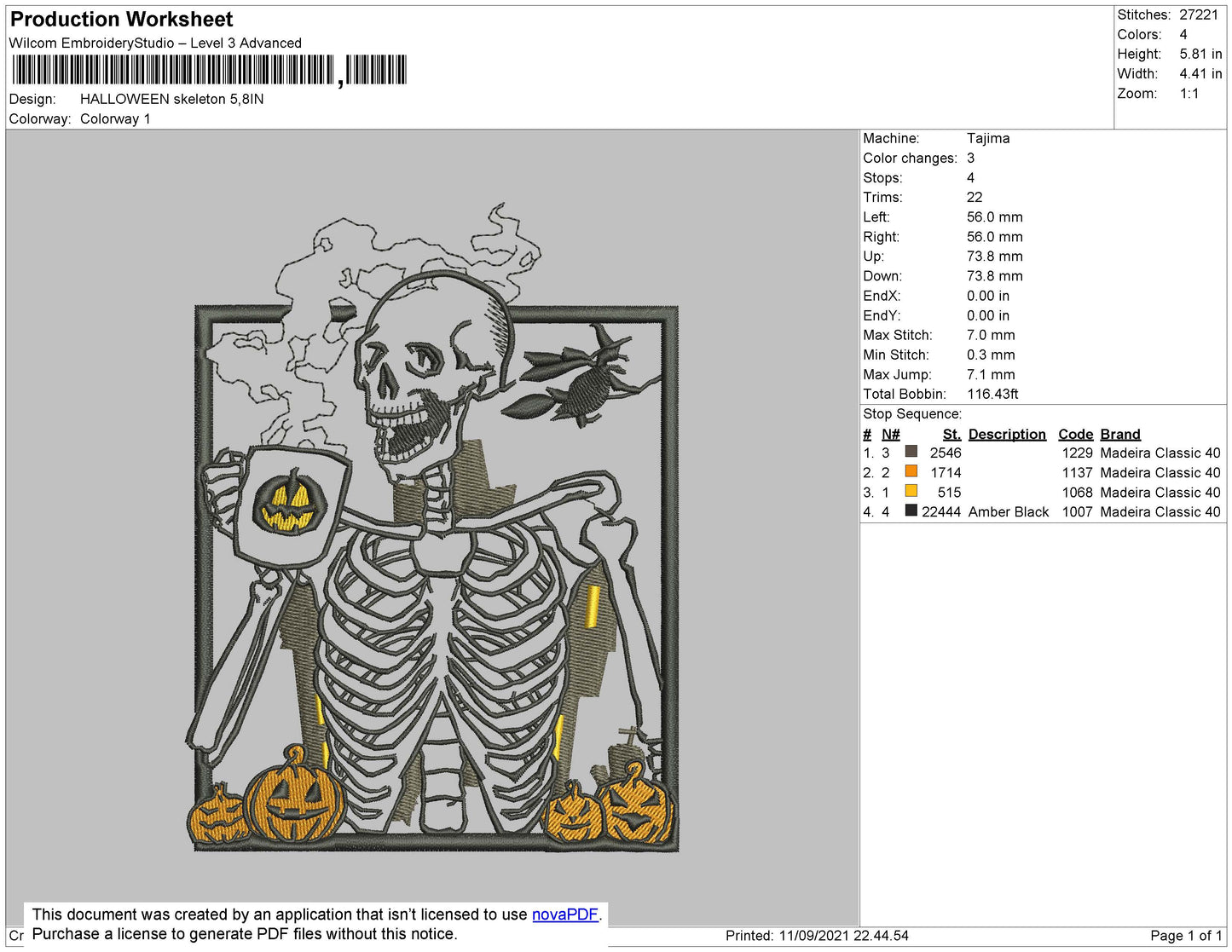 Halloween Skeleton Embroidery File 7 size