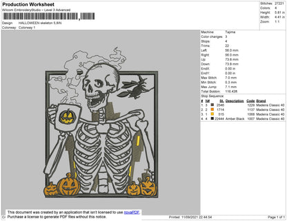 Halloween Skeleton Embroidery File 7 size