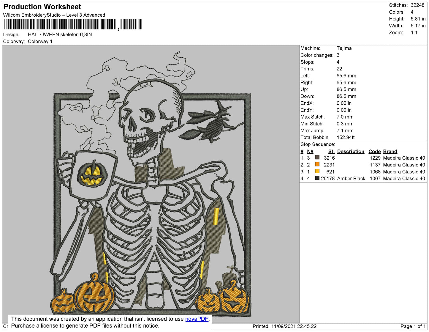 Halloween Skeleton Embroidery File 7 size
