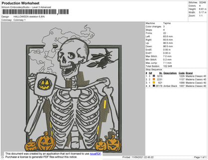 Halloween Skeleton Embroidery File 7 size