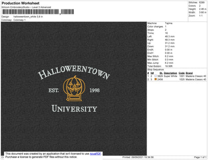 Halloweentown White Embroidery File 8 size