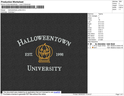 Halloweentown White Embroidery File 8 size