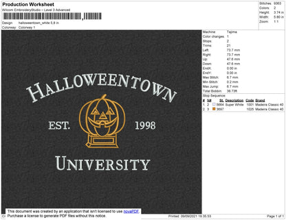Halloweentown White Embroidery File 8 size
