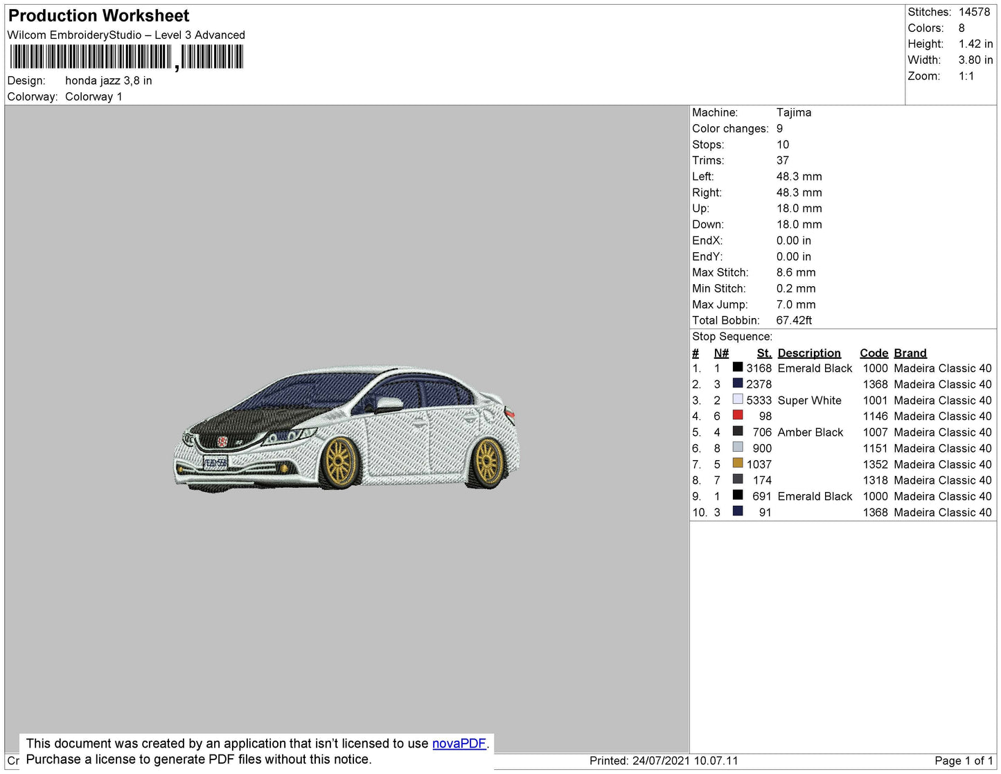 Honda Jazz Embroidery File 4 size