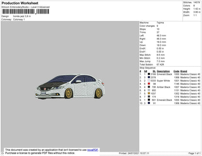 Honda Jazz Embroidery File 4 size