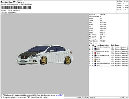 Honda Jazz Embroidery File 4 size