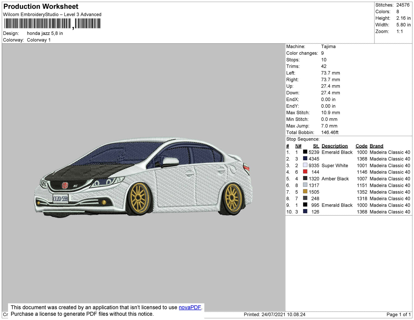 Honda Jazz Embroidery File 4 size