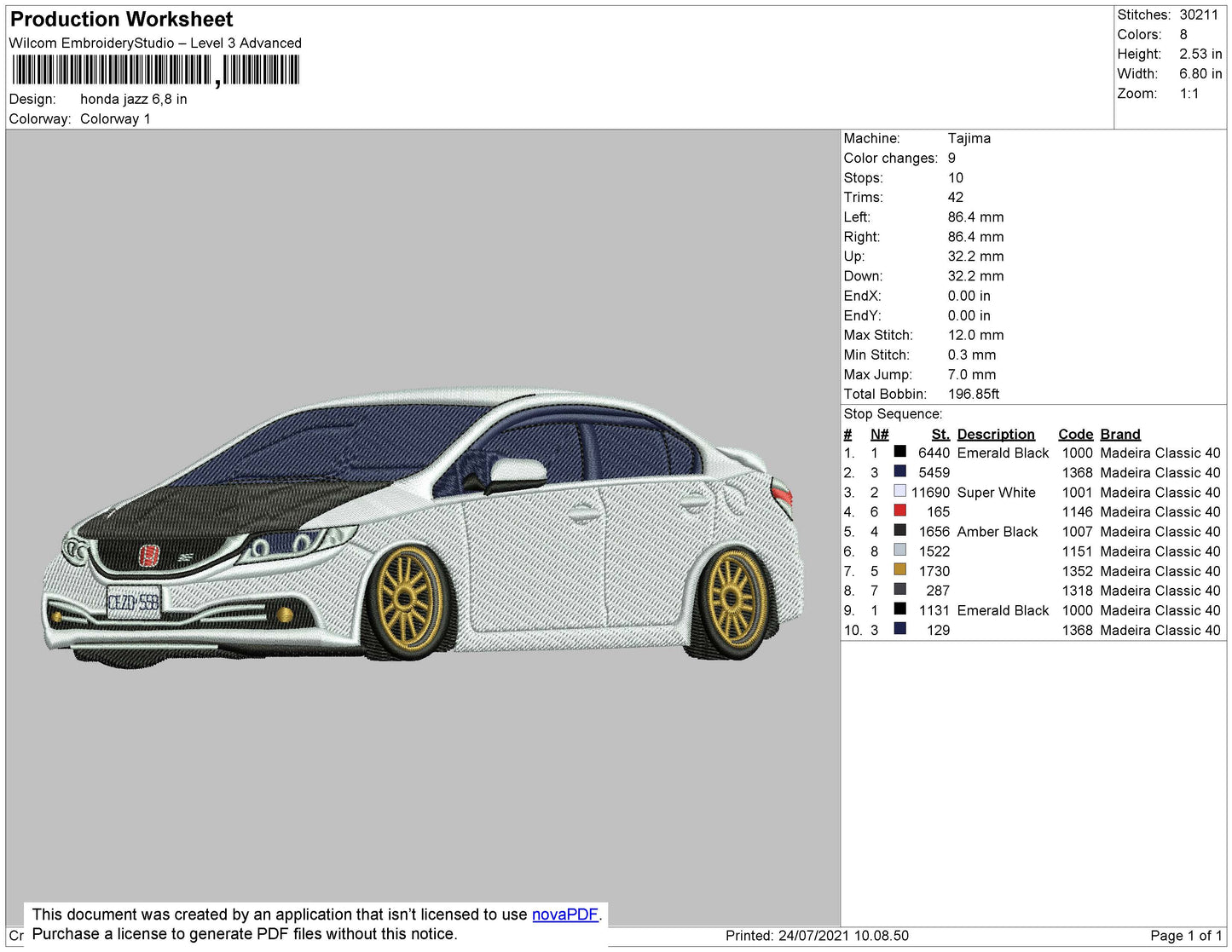Honda Jazz Embroidery File 4 size
