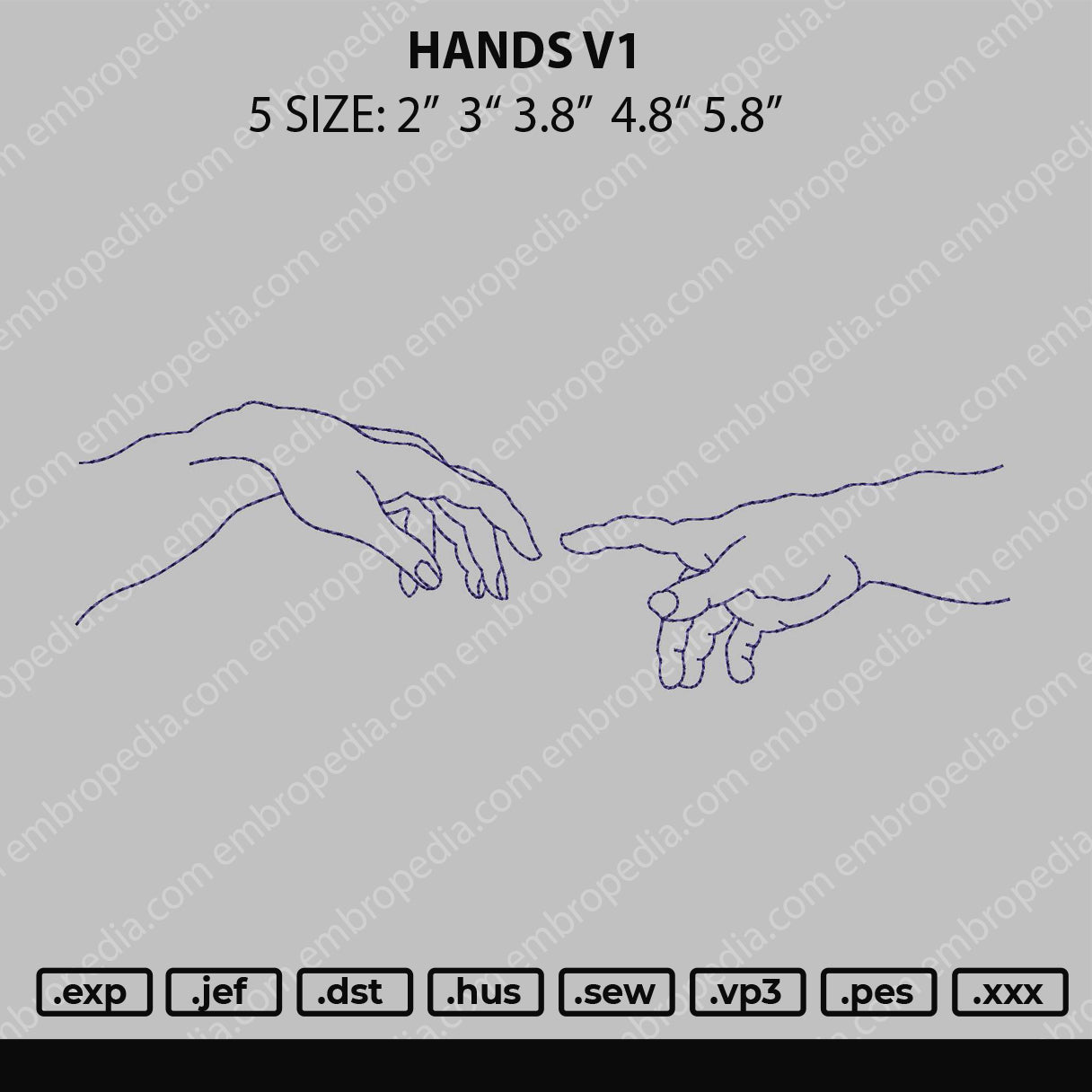 Hands V1 Embroidery File 4 Size