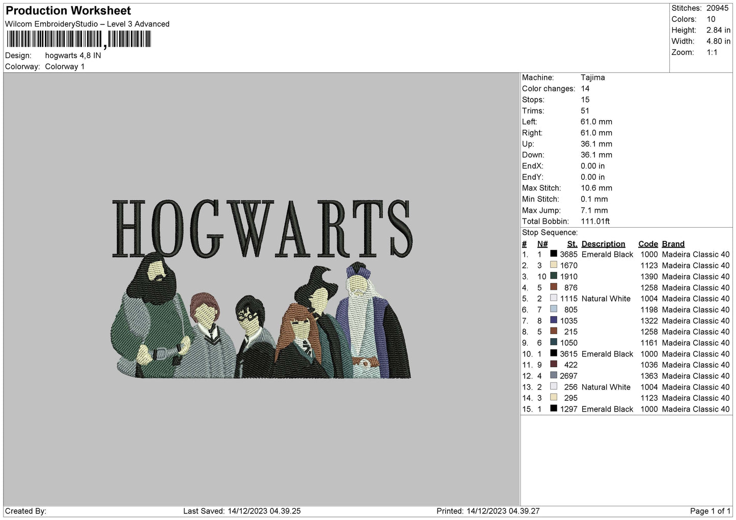 Hogwartsflat Embroidery File 6 sizes