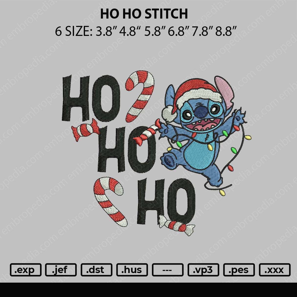 Ho Ho Stitch Embroidery File 6 sizes
