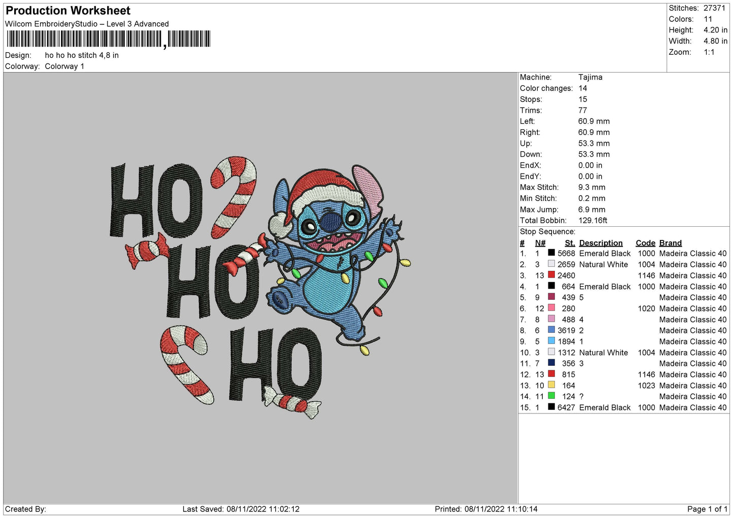 Ho Ho Stitch Embroidery File 6 sizes
