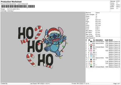 Ho Ho Stitch Embroidery File 6 sizes