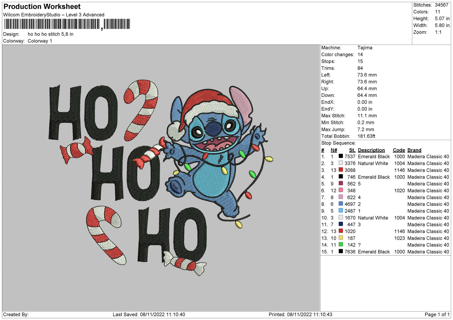 Ho Ho Stitch Embroidery File 6 sizes