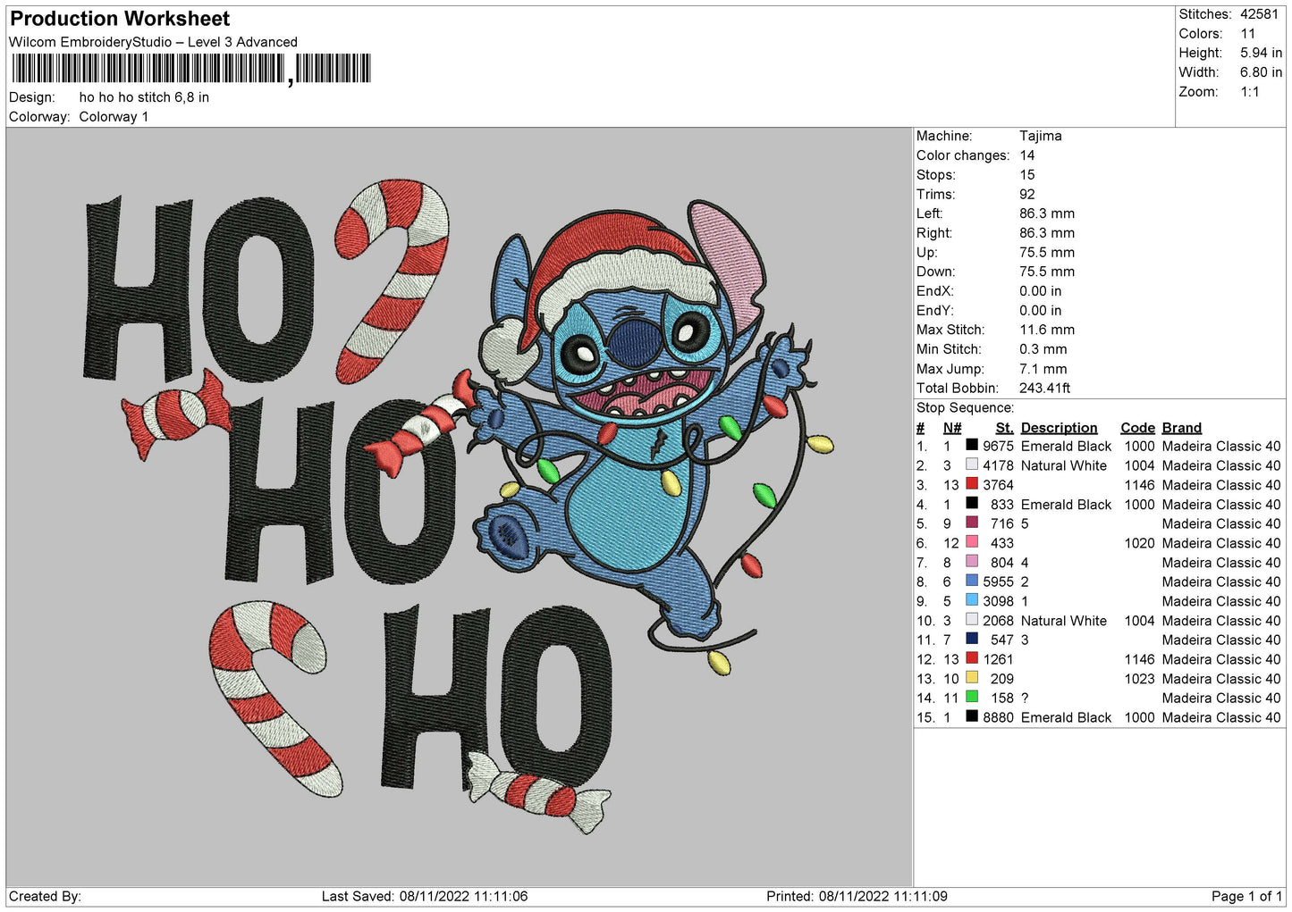 Ho Ho Stitch Embroidery File 6 sizes