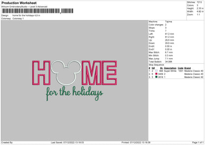 Home Holidays Embroidery File 6 sizes