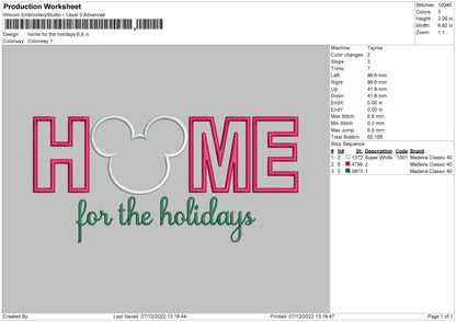 Home Holidays Embroidery File 6 sizes