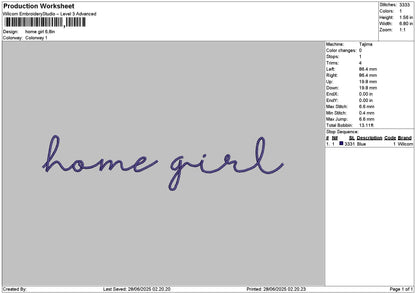 Home Girl Text Embroidery File 6 sizes