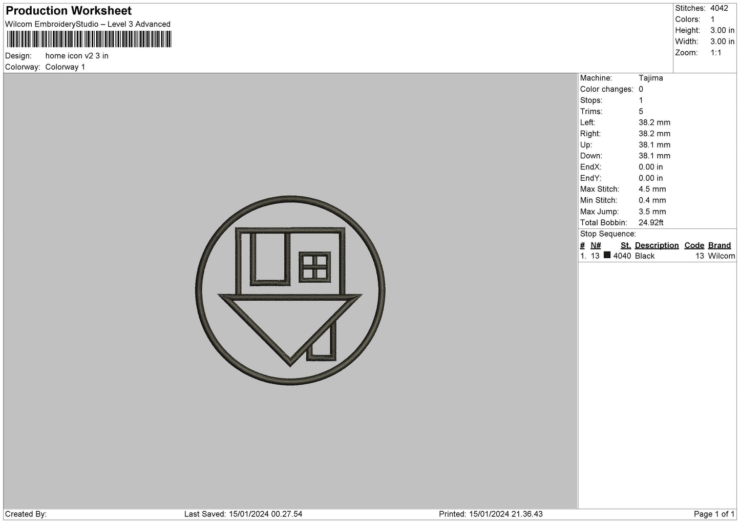 Home Icon V2 Embroidery File 6 sizes