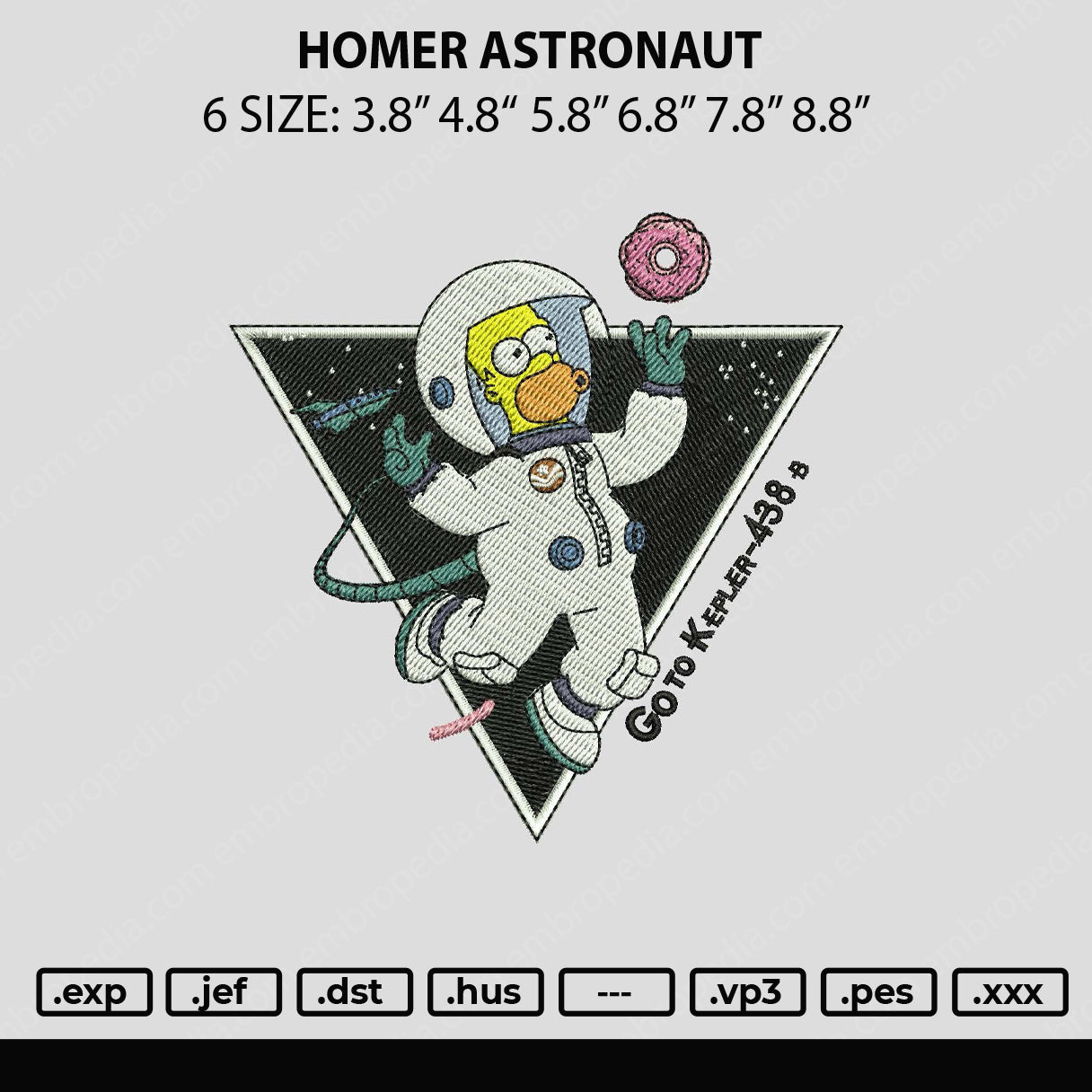 Homer Astronaut Embroidery File 6 sizes