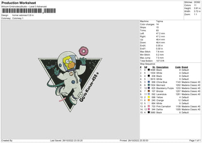 Homer Astronaut Embroidery File 6 sizes