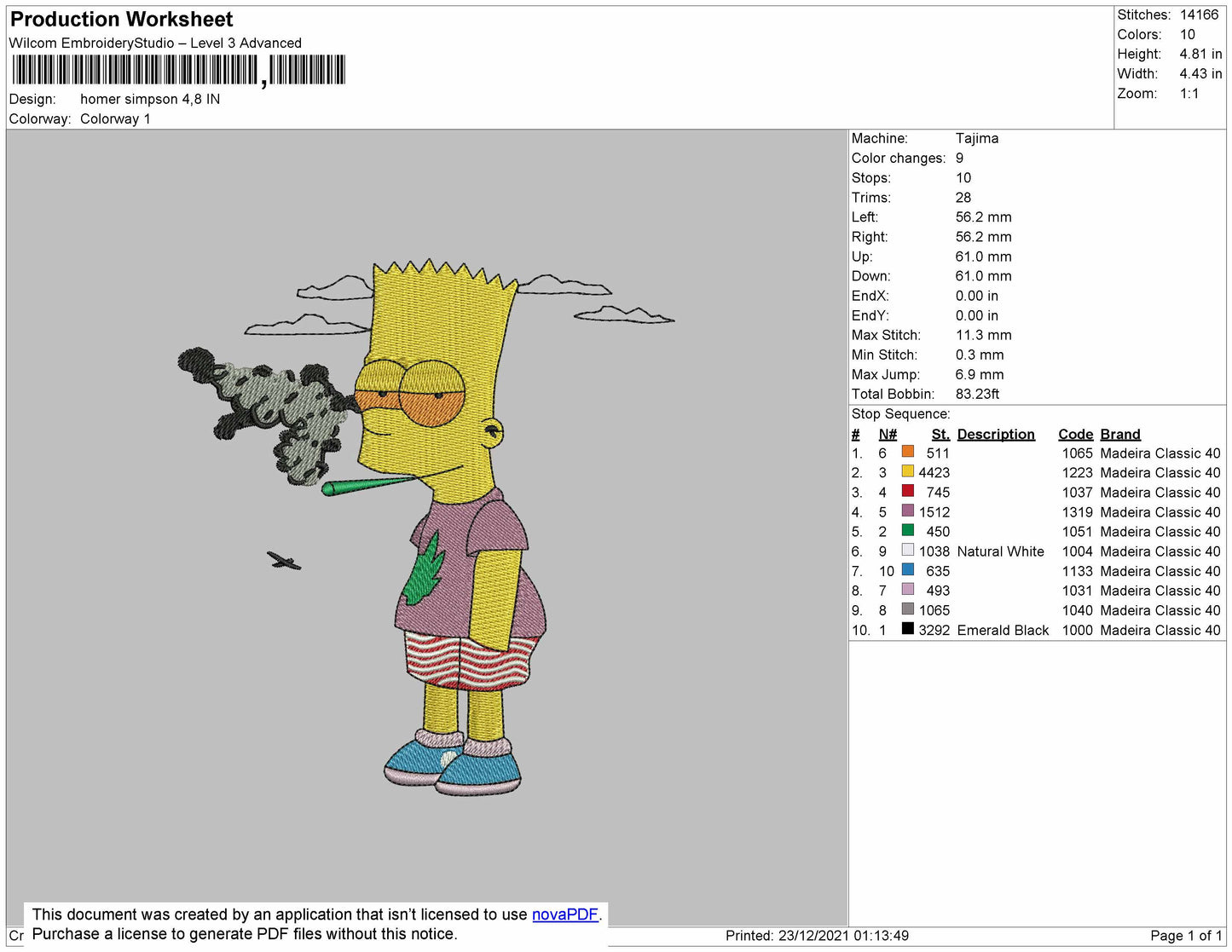 Homer Simpson Embroidery File 4 size