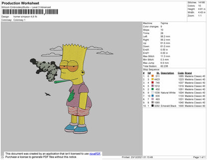 Homer Simpson Embroidery File 4 size