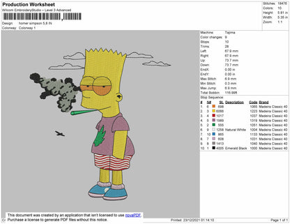 Homer Simpson Embroidery File 4 size