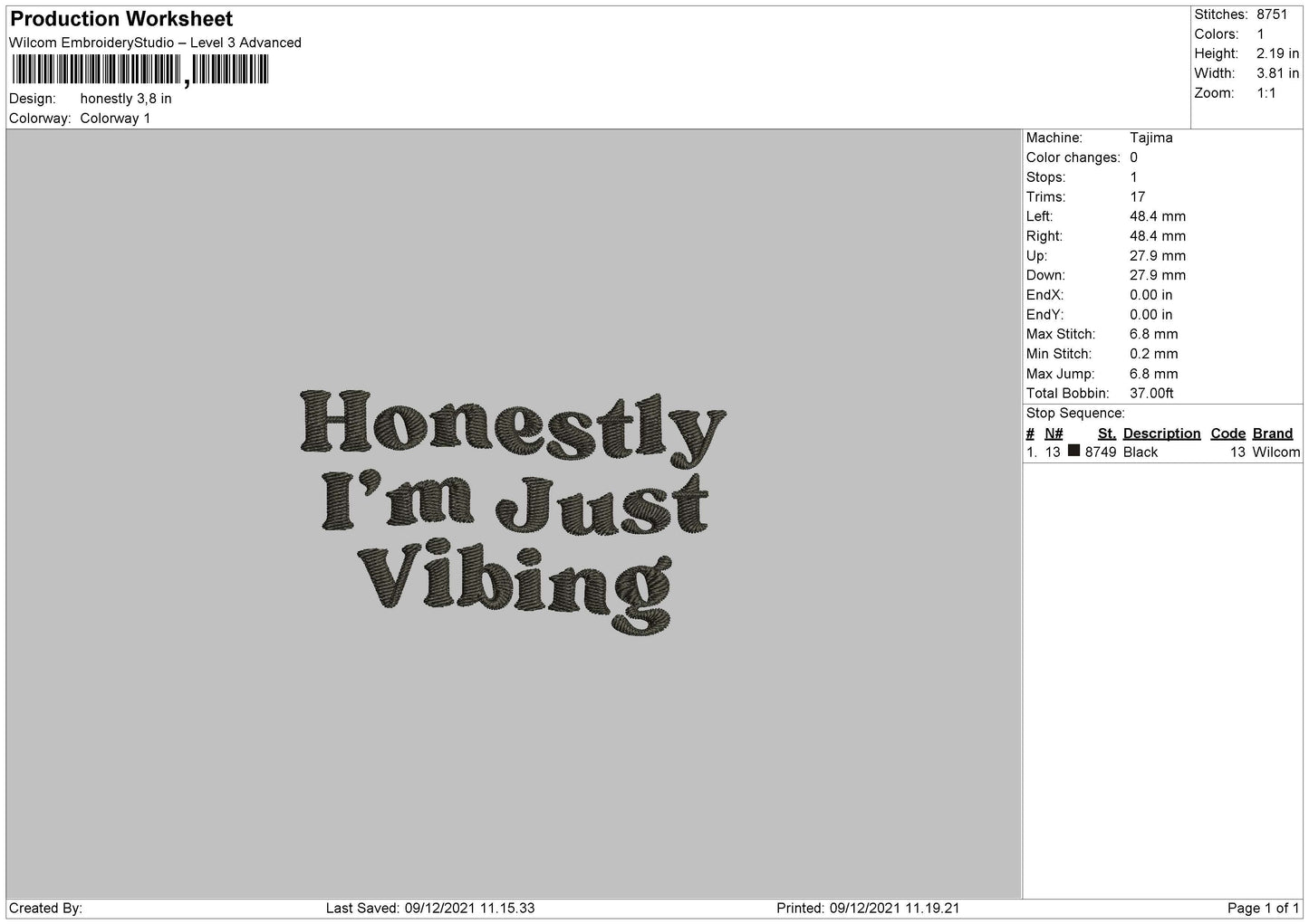 Honestly Embroidery File 4 size
