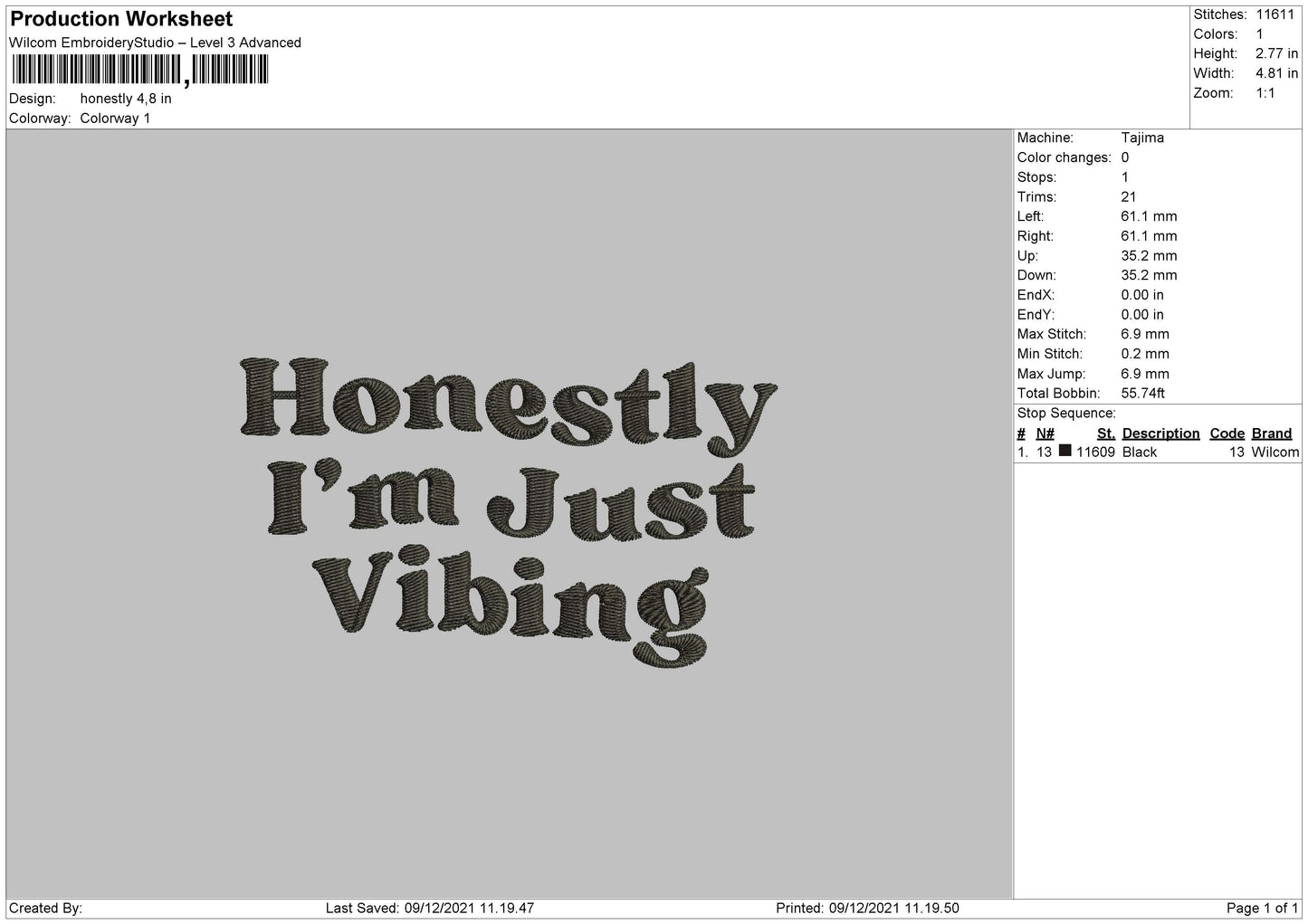 Honestly Embroidery File 4 size