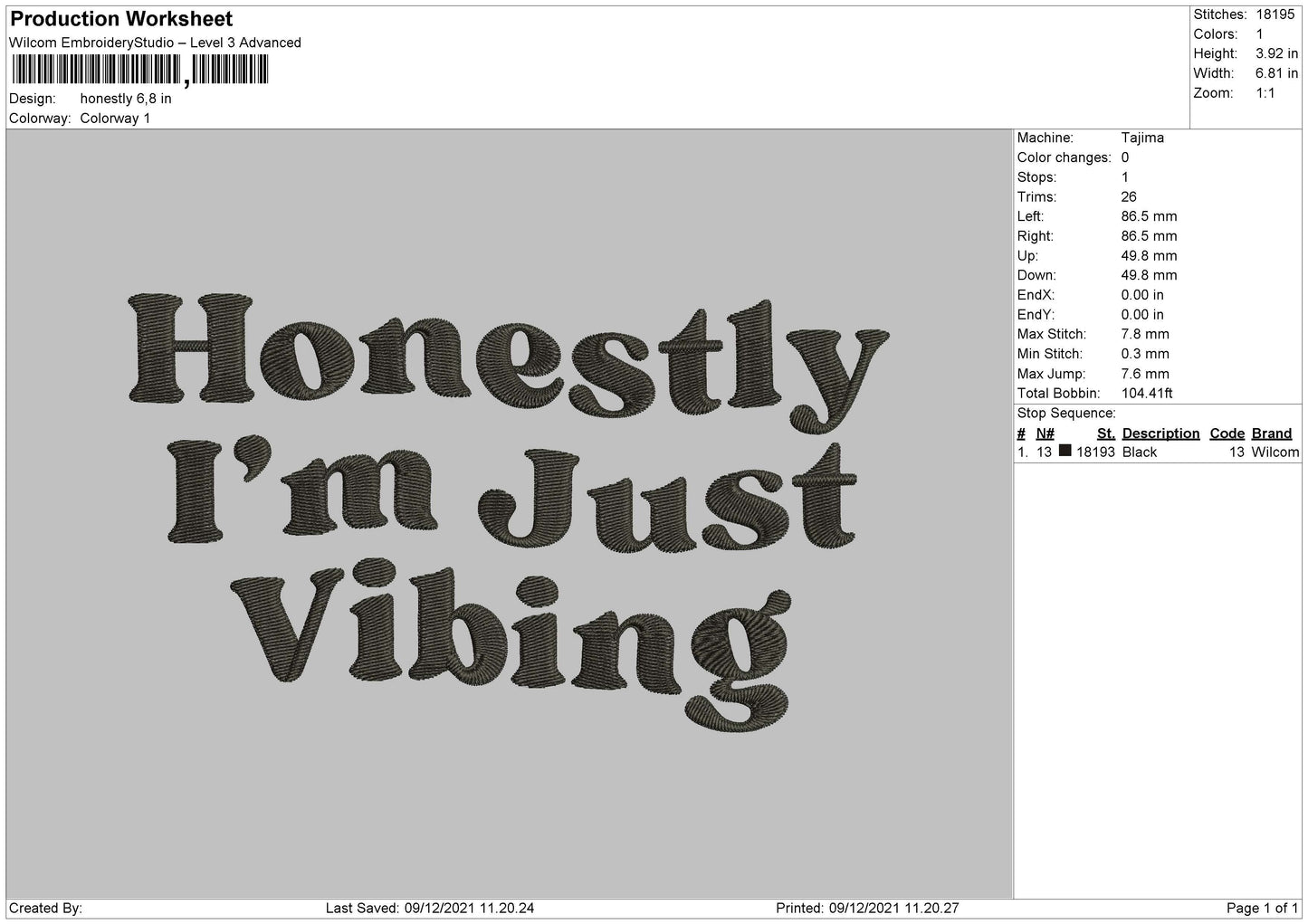 Honestly Embroidery File 4 size