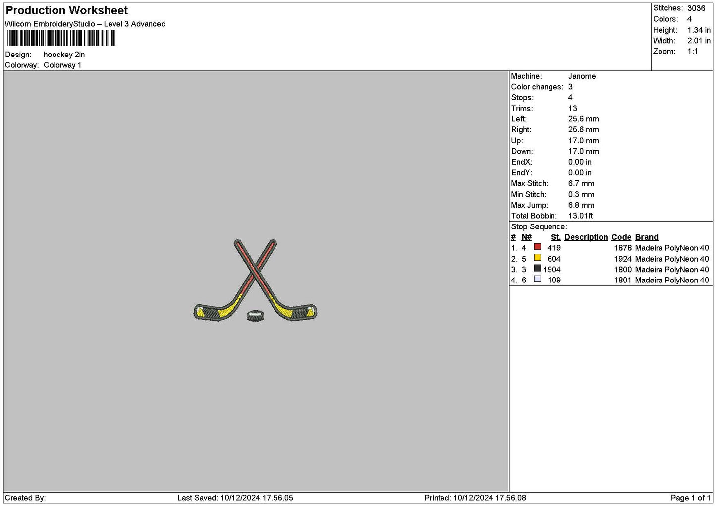 Hockeystick 02 Embroidery File 6 sizes