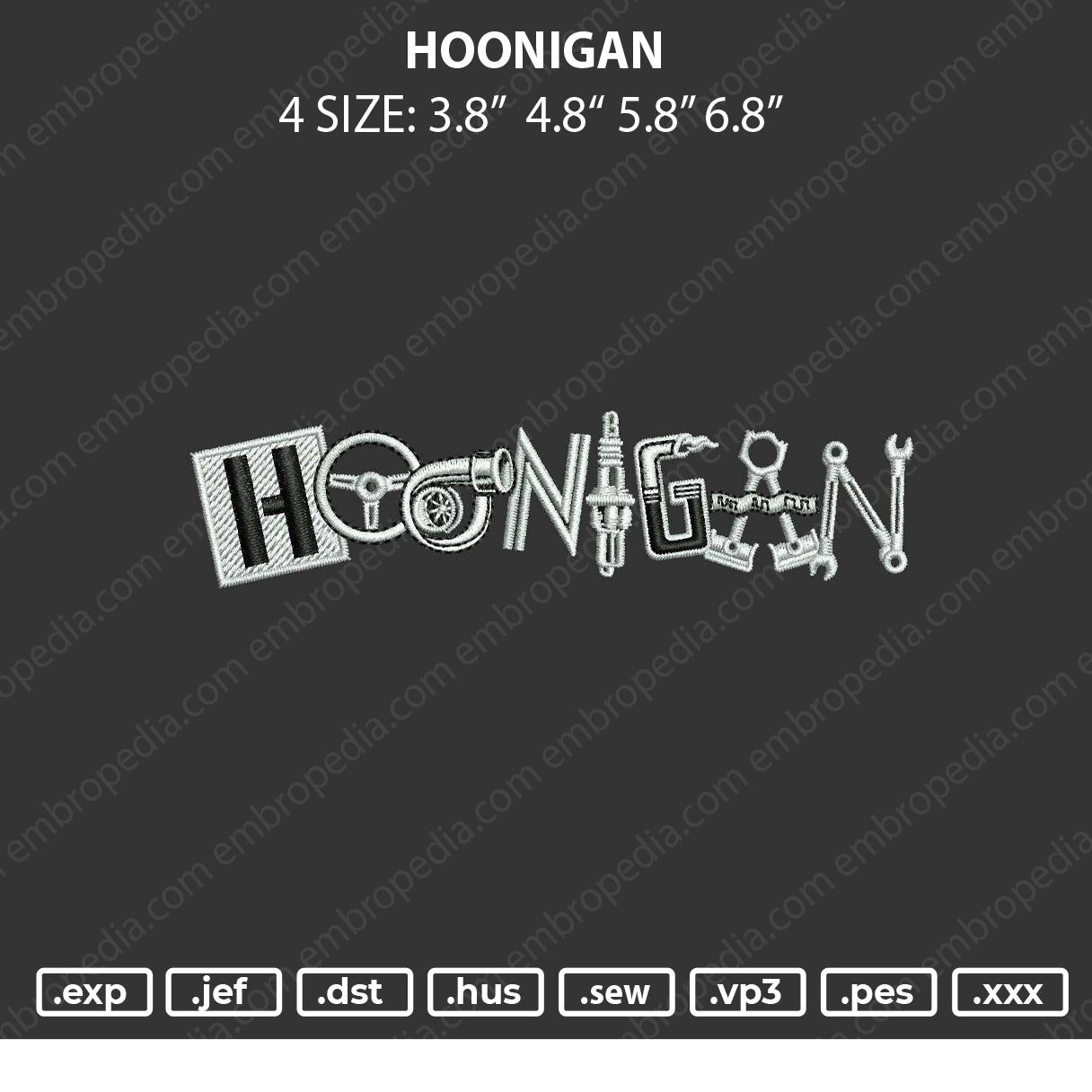 Hoonigan Embroidery File 4 sizes