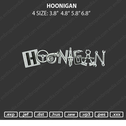Hoonigan Embroidery File 4 sizes
