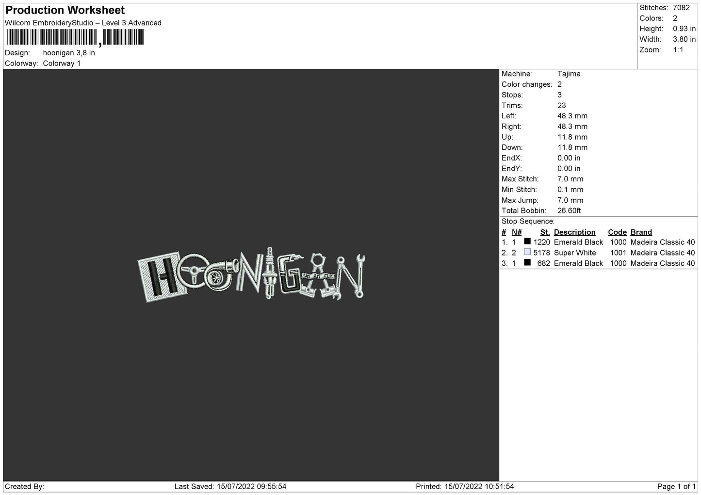 Hoonigan Embroidery File 4 sizes